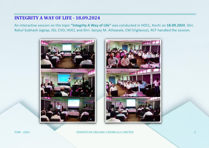 Session on the topic Integrity a way of life